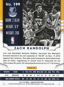 2014-15 Panini Threads - Century Proof Red #199 Zach Randolph Back