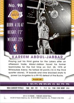 2014-15 Panini Threads - Century Proof Platinum #98 Kareem Abdul-Jabbar Back