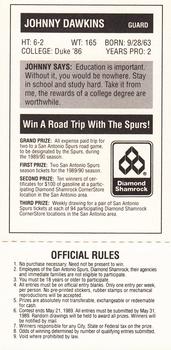 1988-89 Diamond Shamrock San Antonio Spurs #NNO Johnny Dawkins Back
