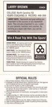 1988-89 Diamond Shamrock San Antonio Spurs #NNO Larry Brown Back