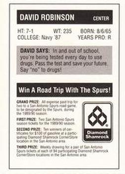 1988-89 Diamond Shamrock San Antonio Spurs - Without Tabs #NNO David Robinson Back