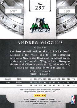 2014-15 Panini Preferred #297 Andrew Wiggins Back