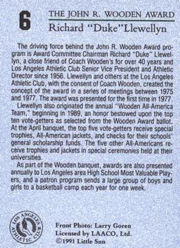 1991 Wooden Award Winners #6 Duke Llewellyn/John Wooden Back