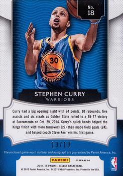 2014-15 Panini Select - Jersey Autographs Prizms Gold #18 Stephen Curry Back