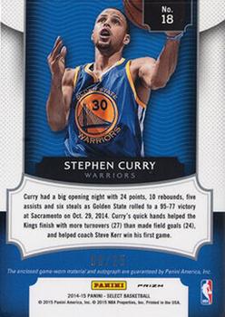 2014-15 Panini Select - Jersey Autographs Prizms Tie Dye #18 Stephen Curry Back