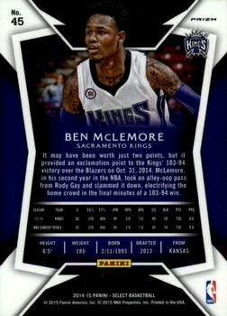 2014-15 Panini Select - Prizms Blue and Silver #45 Ben McLemore Back