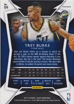 2014-15 Panini Select - Prizms Blue and Silver #59 Trey Burke Back