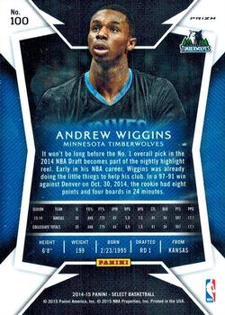 2014-15 Panini Select - Prizms Blue and Silver #100 Andrew Wiggins Back