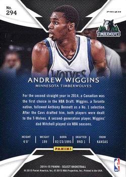 2014-15 Panini Select - Prizms Blue and Silver #294 Andrew Wiggins Back