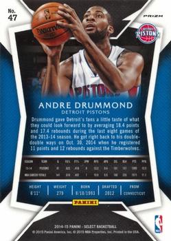 2014-15 Panini Select - Prizms Silver #47 Andre Drummond Back