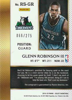 2014-15 Panini Select - Rookie Signatures #RS-GR Glenn Robinson III Back
