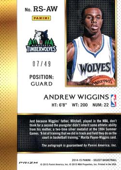 2014-15 Panini Select - Rookie Signatures Prizms Copper #RS-AW Andrew Wiggins Back