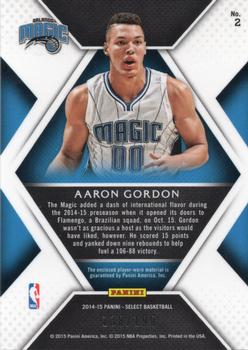 2014-15 Panini Select - Rookie Swatches #2 Aaron Gordon Back