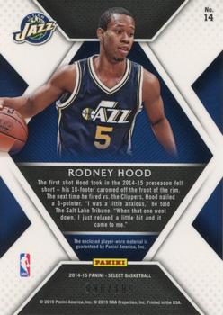 2014-15 Panini Select - Rookie Swatches #14 Rodney Hood Back