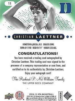 2014-15 SP Authentic - Autographs Emerald #11 Christian Laettner Back