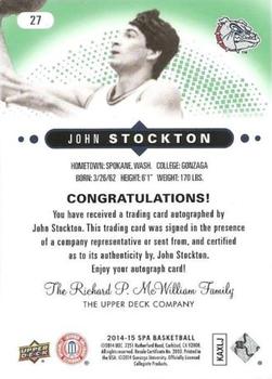 2014-15 SP Authentic - Autographs Emerald #27 John Stockton Back
