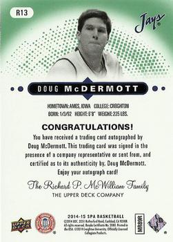 2014-15 SP Authentic - Rookie Extended Autographs Emerald #R13 Doug McDermott Back