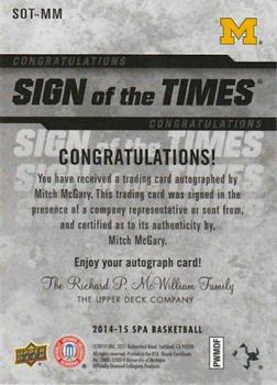 2014-15 SP Authentic - Sign of the Times #SOT-MM Mitch McGary Back
