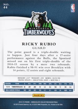 2014-15 Panini Immaculate Collection - Red #44 Ricky Rubio Back