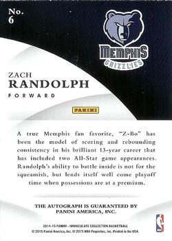 2014-15 Panini Immaculate Collection - INK #6 Zach Randolph Back