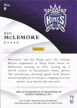 2014-15 Panini Immaculate Collection - INK #8 Ben McLemore Back
