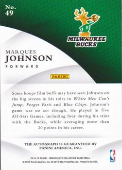 2014-15 Panini Immaculate Collection - INK #49 Marques Johnson Back