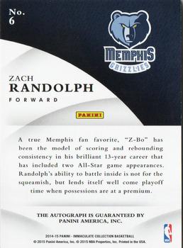 2014-15 Panini Immaculate Collection - INK Gold #6 Zach Randolph Back