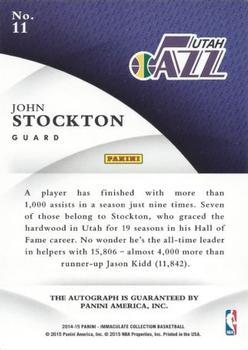 2014-15 Panini Immaculate Collection - INK Gold #11 John Stockton Back