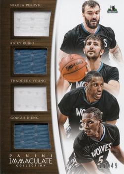 2014-15 Panini Immaculate Collection - Quad Relics #Q-MIN Ricky Rubio / Gorgui Dieng / Nikola Pekovic / Thaddeus Young Front