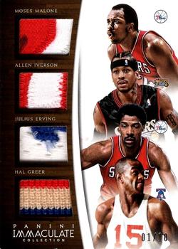2014-15 Panini Immaculate Collection - Quad Relics Prime #Q-PHI Allen Iverson / Hal Greer / Moses Malone / Julius Erving Front