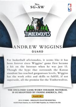2014-15 Panini Immaculate Collection - Sole of the Game Platinum #SG-AW Andrew Wiggins Back