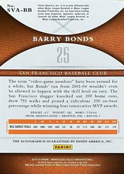 2014-15 Panini Immaculate Collection - Sports Variations Autographs #SVA-BB Barry Bonds Back
