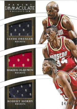 2014-15 Panini Immaculate Collection - Trios Relics #T-HOU Clyde Drexler / Hakeem Olajuwon / Robert Horry Front