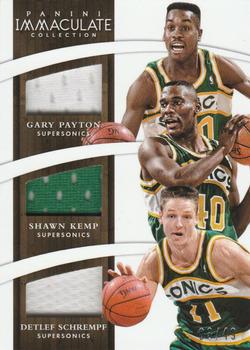 2014-15 Panini Immaculate Collection - Trios Relics #T-SEA Gary Payton / Shawn Kemp / Detlef Schrempf Front
