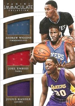 2014-15 Panini Immaculate Collection - Trios Relics #T-AJJ Andrew Wiggins / Joel Embiid / Julius Randle Front