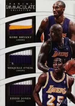 2014-15 Panini Immaculate Collection - Trios Relics Prime #T-LAL2 Shaquille O'Neal / Eddie Jones / Kobe Bryant Front