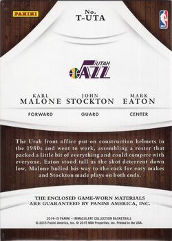 2014-15 Panini Immaculate Collection - Trios Relics Tags #T-UTA John Stockton / Karl Malone / Mark Eaton Back