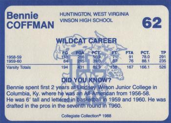 1988-89 Kentucky's Finest Collegiate Collection #62 Bennie Coffman Back