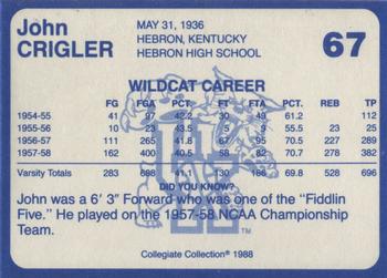 1988-89 Kentucky's Finest Collegiate Collection #67 John Crigler Back