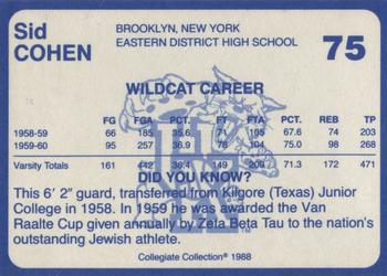 1988-89 Kentucky's Finest Collegiate Collection #75 Sid Cohen Back