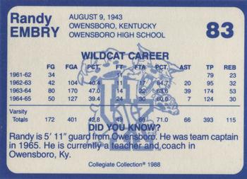 1988-89 Kentucky's Finest Collegiate Collection #83 Randy Embry Back