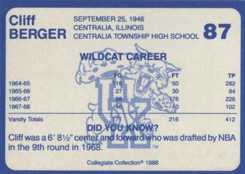 1988-89 Kentucky's Finest Collegiate Collection #87 Cliff Berger Back