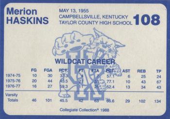 1988-89 Kentucky's Finest Collegiate Collection #108 Merion Haskins Back