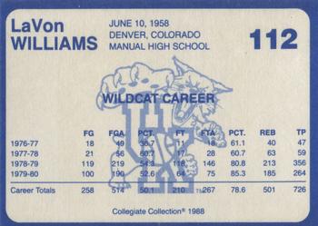 1988-89 Kentucky's Finest Collegiate Collection #112 LaVon Williams Back