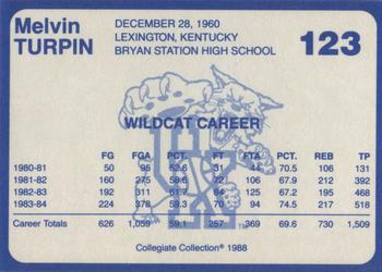 1988-89 Kentucky's Finest Collegiate Collection #123 Melvin Turpin Back