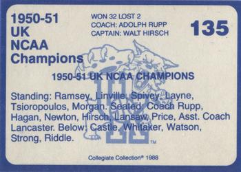 1988-89 Kentucky's Finest Collegiate Collection #135 '50-'51 Team Back