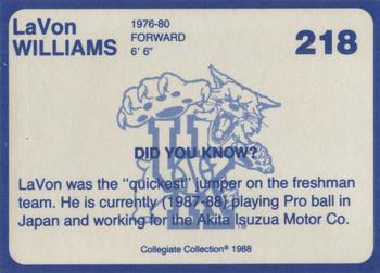 1988-89 Kentucky's Finest Collegiate Collection #218 LaVon Williams Back