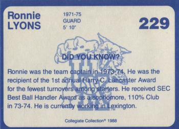 1988-89 Kentucky's Finest Collegiate Collection #229 Ronnie Lyons Back