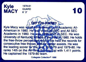 1988-89 Kentucky's Finest Collegiate Collection #10 Kyle Macy Back