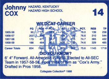 1988-89 Kentucky's Finest Collegiate Collection #14 Johnny Cox Back